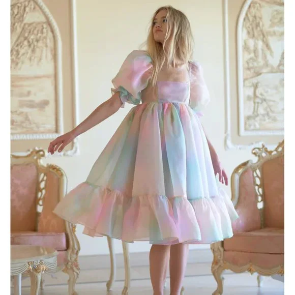 Selkie The Rainbow French Puff Midi Dress - Picture 2 of 12